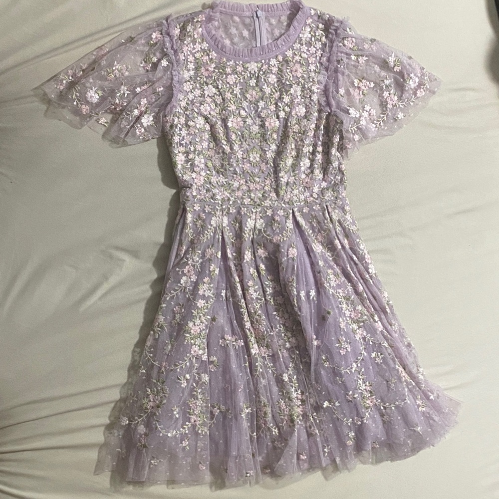 Needle & Thread Lilac Embroidered Tulle Dress
